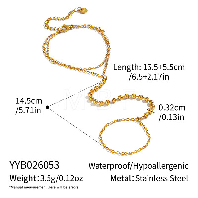 304 Stainless Steel 2-Strand Hand Chain Ring Bracelets with Round Ball for Women HZ7665-1