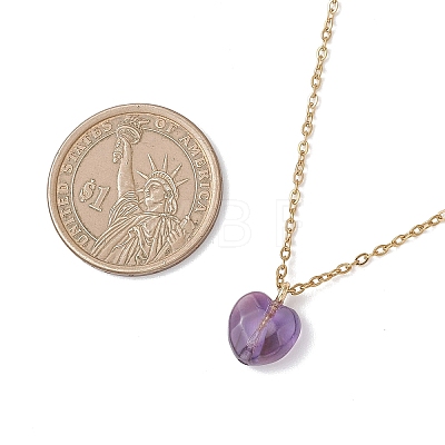 Cherry Quartz Glass & Natural Red Rainbow Jasper & Green Aventurine & Amethyst & Rose Quartz Heart Pendant 304 Stainless Steel Cable Chain Necklaces for Women NJEW-JN05796-1