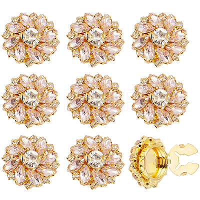 8Pcs Flower Brass & Glass Rhinestone Cufflinks FIND-CY0002-40-1