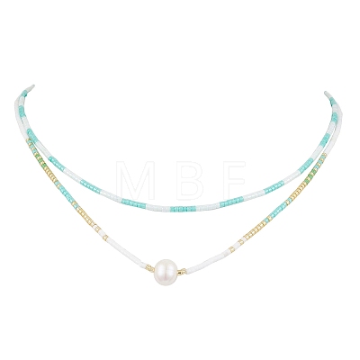 Glass Beaded Double Layer Necklaces NJEW-MZ00070-04-1