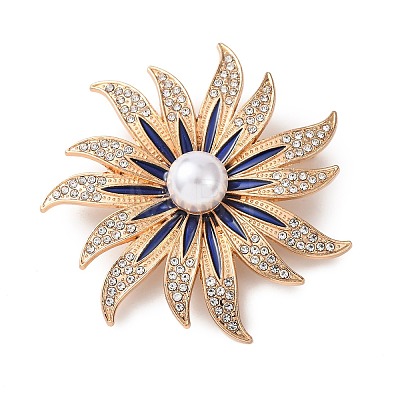 Alloy Crystal Rhinestone Blue Flower Brooches JEWB-P054-02G-1