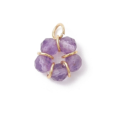 7Pcs 7 Styles Natural Red Jasper & Amethyst & Tiger Eye & Rose Quartz & Apatite & Flower Amazonite & Green Aventurine Faceted Round Beaded Flower Charms PALLOY-JF04727-1