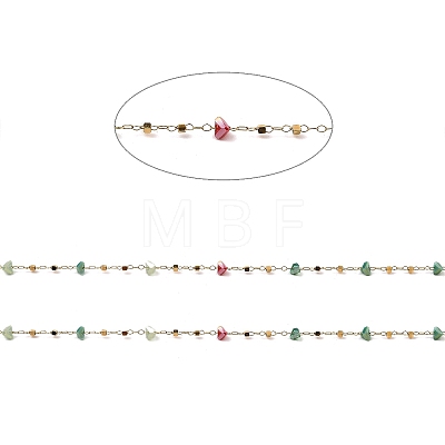 Colorful Faceted Triangle Glass & Cube Beaded Link Chains CHS-G028-17G-1