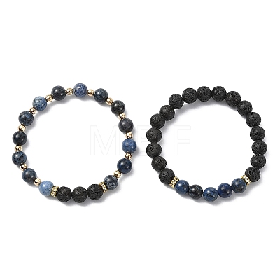 Adjustable Natural Apatite and Natural Lava Rock Stretch Bracelets BJEW-JB14150-03-1
