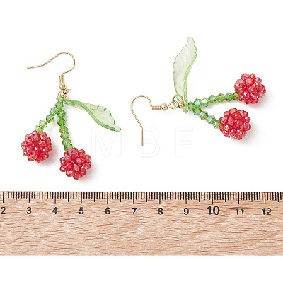 Cherry Glass Seed Beads & Acrylic Dangle Earrings EJEW-MZ00699-02-1