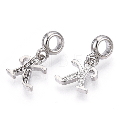 Platinum Rack Plating Alloy Rhinestone European Dangle Charms PALLOY-T048-36P-K-1