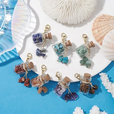 Chakra Natural & Synthetic Gemstone Chip inside Glass Wishing Bottle Pendants Decorations HJEW-JM01892-1