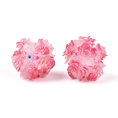 Polymer Clay Rhinestone Beads with Embossed Resin Roses RESI-T059-04G-1