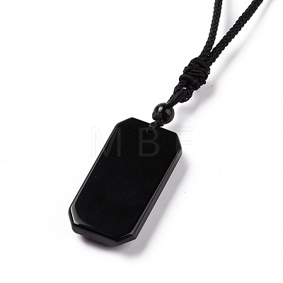Adjustable Natural Mixed Gemstone Rectangle Pendant Necklace with Nylon Cord for Women NJEW-L171-03-1