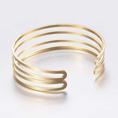 Hollow Ion Plating(IP) 304 Stainless Steel Wide Band Cuff Bangles BJEW-H565-01G-1