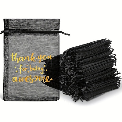 50Pcs Thank You Printed Organza DIY Craft Drawstring Bags PW-WG4E938-16-1