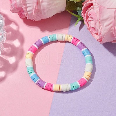 Rainbow Color Disc Handmade Polymer Clay Beaded Stretch Kid Bracelets for Girls BJEW-JB10351-01-1