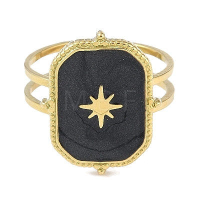 Ion Plating(IP) 304 Stainless Steel Enamel Rectangle with Star Cuff Finger Rings RJEW-L107-063G-02-1