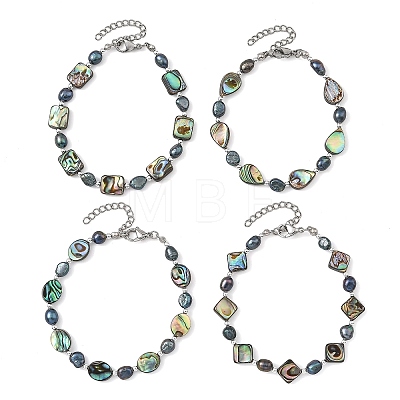 Dyed Natural Pearl & Paua Shell Beaded Bracelets for Women BJEW-JB14146-1