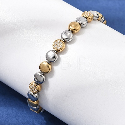 Duo Tone 304 Stainless Steel Micro Pave Clear Cubic Zirconia Beaded Bracelets SA-CBAB122-02A-1