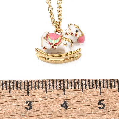 304 Stainless Steel Enamel Rocking Horse Pendant Necklaces for Women NJEW-T022-01B-1