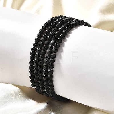 Natural Lava Rock Round Beads Stretch Bracelets BJEW-G550-07-4mm-1