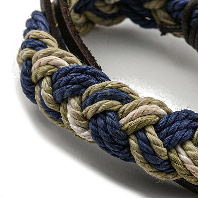 Adjustable PU Leather & Waxed Cords Braided Multi-strand Bracelets BJEW-F468-03-1