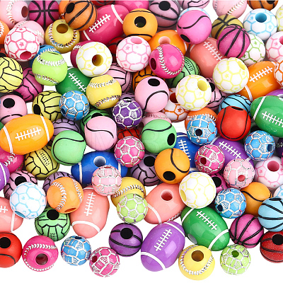 175Pcs 7 Styles Sports Theme Opaque Acrylic Beads OACR-PA0001-82-1
