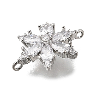 Brass Clear Cubic Zirconia Snowflake Connector Charms KK-Q048-19P-1