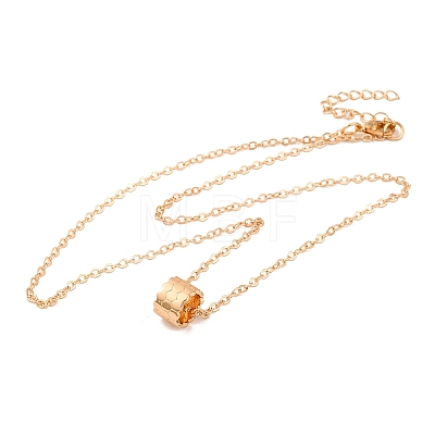 Brass Cable Chain Honeycomb Column Link Necklaces for Women NJEW-U006-01KCG-1