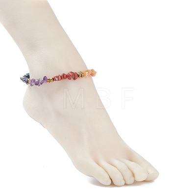 Natural & Synthetic Mixed Gemstone Chips Beaded Stretch Anklet AJEW-AN00490-1