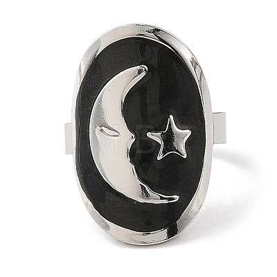 Oval & Moon 304 Stainless Steel Enamel Open Cuff Rings for Women RJEW-F166-29P-01-1