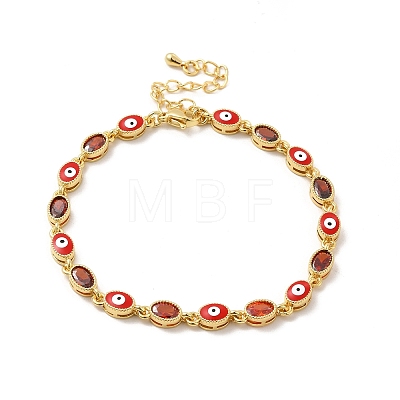 Enamel Evil Eye & Glass Oval Link Chain Bracelet BJEW-G663-01G-02-1