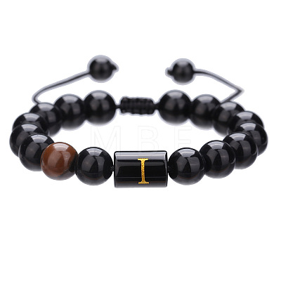 Natural Black Agate & Tiger Eye Round Beaded Adjustable Bracelets LS-HL8029-9-1