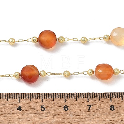 Natural Carnelian Faceted Flat Round Beaded Chain Necklaces with Matte Brass Beads GG-CBA37F5-01G-06-1