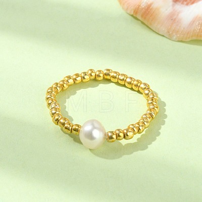 Natural Pearl & TOHO Round Seed Braided Bead Style Finger Ring RJEW-JR00599-01-1