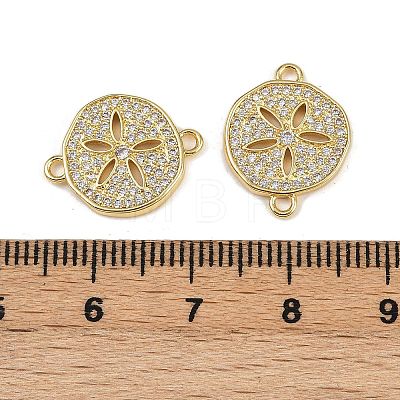 Brass Micro Pave Clear Cubic Zirconia Flat Round Connector Charms KK-A257-06G-1