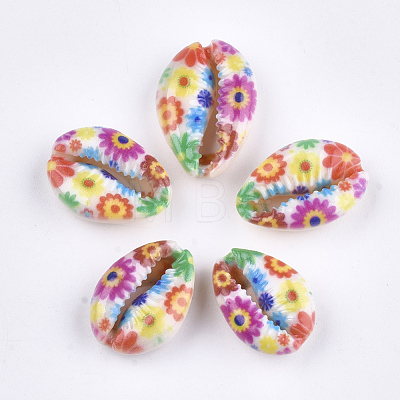 Printed Cowrie Shell Beads SSHEL-T007-16H-1