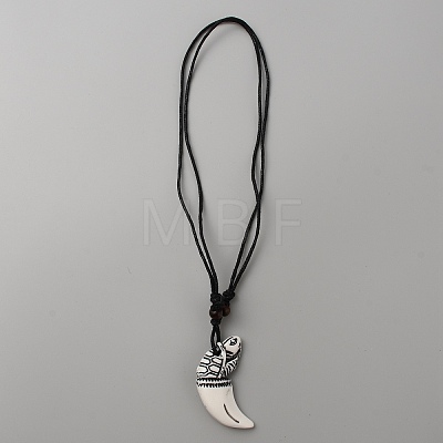 Horn with Tortoise Shape Resin Pendant Necklace with Wax Ropes NJEW-WH0015-53B-1