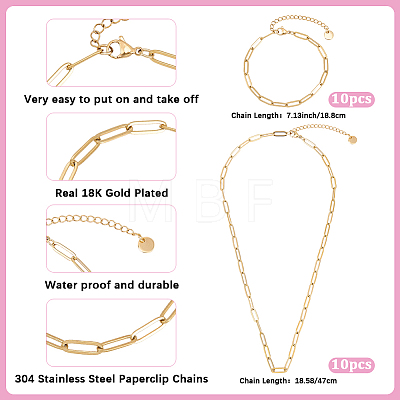20Pcs 2 Styles 304 Stainless Steel Cable Chain Bracelets & Necklaces Sets for Women SJEW-BM0001-04-1