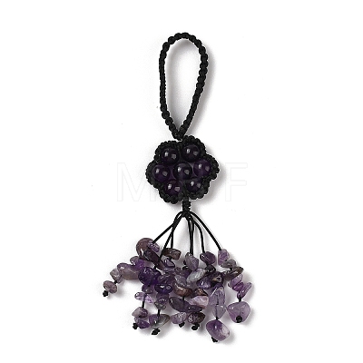 Flower Natural Amethyst Braided Thread Pendant Decorations HJEW-K046-04E-1