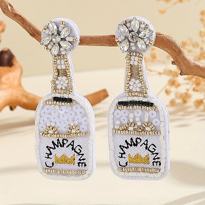 Women's Beaded Stud Earrings with Beer Festival Beer Bottle Design UD1231-2-1