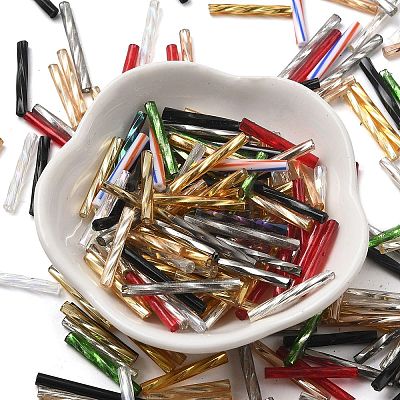 Dyed Colours Glass Twist Bugle Beads GLAA-XCP0012-05-1