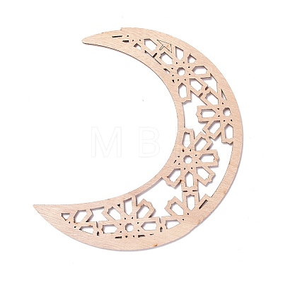 Moon & Flower Unfinished Wood Pendant Ornament WOOD-M003-02-1