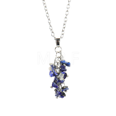 Natural Gemstone Chip Beads Tassel Alloy Cable Chain Necklaces WGF6F78-04-1