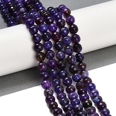 Faceted Natural Crackle Agate Beads Strands G-F447-8mm-G01-01-1