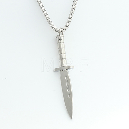 Punk Style 316L Surgical Stainless Steel Dagger Shaped Pendant Box Chain Necklaces for Men WG90F01-01-1