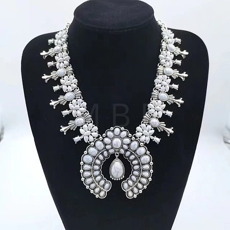 Alloy & Synthetic Turquoise Boho Flower Squash Bib Necklaces for Women FS-WGADD2A-02-1