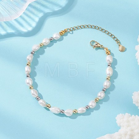Natural Cultured Freshwater Pearl & Brass Beaded Bracelets for Women BJEW-JB12894-1