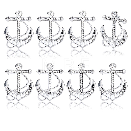 8Pcs Anchor Alloy Rhinestone Lapel Pins for Backpack Clothes JEWB-DC0006-46B-1