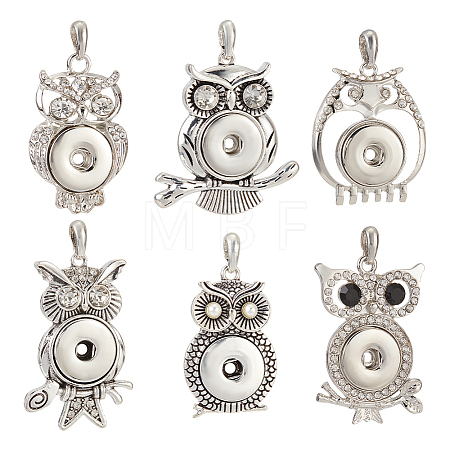 6Pcs 6 Style Alloy Rhinestone Hang Snap Base Pendants FIND-NB0003-51-1