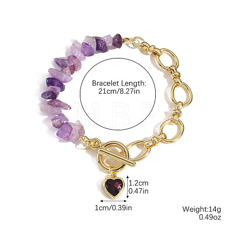 Natural Amethyst Nuggets Beaded & Alloy Oval Link Chain Bracelets WGDF26A-04-1