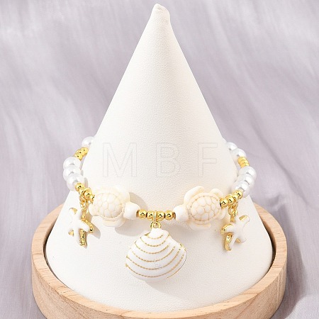 Ocean Brass Enamel Starfish Shell Shape Charm Bracelets for Women KK-CBA68DA-16G-02-1