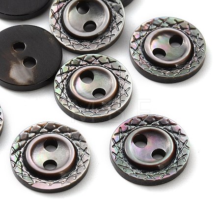 Natural Black Lip Shell Flat Round Buttons with Carved Rim SH-CBA18B6-02B-06-1