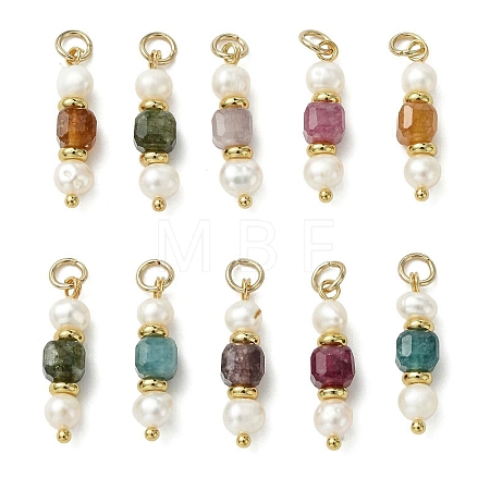 Natural Multicolor Tourmaline & Cultured Freshwater Pearl Pendants PALLOY-JF05307-1